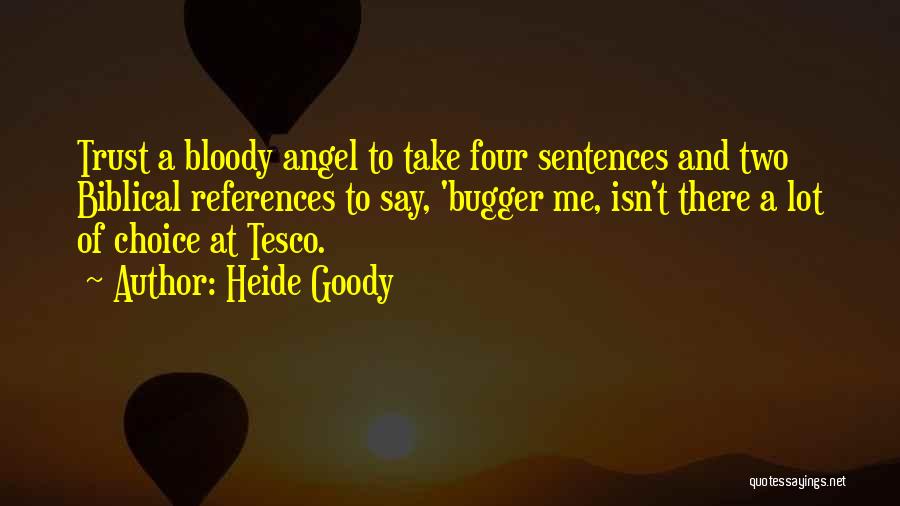 Heide Goody Quotes: Trust A Bloody Angel To Take Four Sentences And Two Biblical References To Say, 'bugger Me, Isn't There A Lot