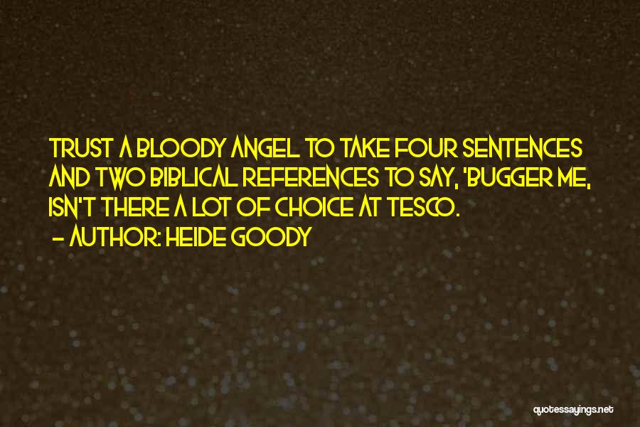 Heide Goody Quotes: Trust A Bloody Angel To Take Four Sentences And Two Biblical References To Say, 'bugger Me, Isn't There A Lot
