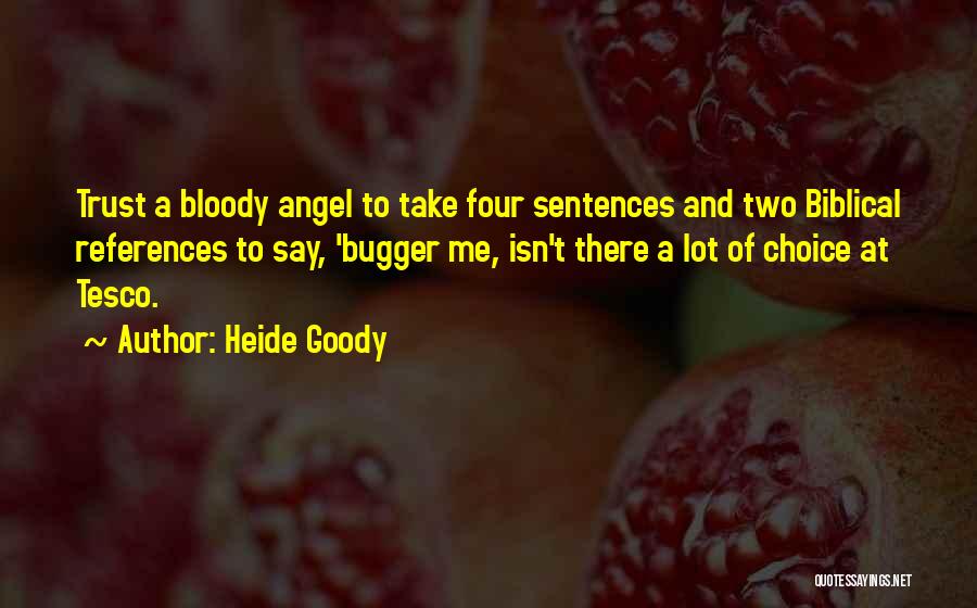 Heide Goody Quotes: Trust A Bloody Angel To Take Four Sentences And Two Biblical References To Say, 'bugger Me, Isn't There A Lot
