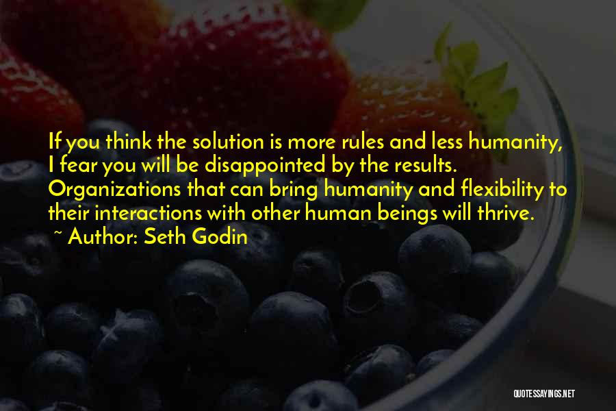 Seth Godin Quotes: If You Think The Solution Is More Rules And Less Humanity, I Fear You Will Be Disappointed By The Results.