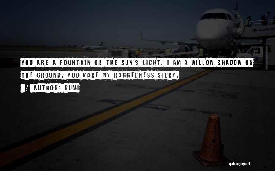 Rumi Quotes: You Are A Fountain Of The Sun's Light. I Am A Willow Shadow On The Ground. You Make My Raggedness