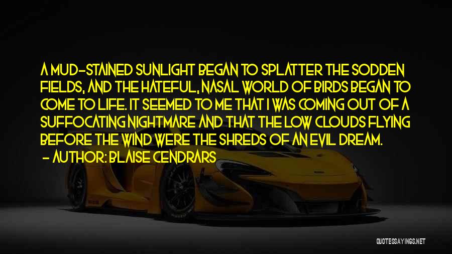 Blaise Cendrars Quotes: A Mud-stained Sunlight Began To Splatter The Sodden Fields, And The Hateful, Nasal World Of Birds Began To Come To