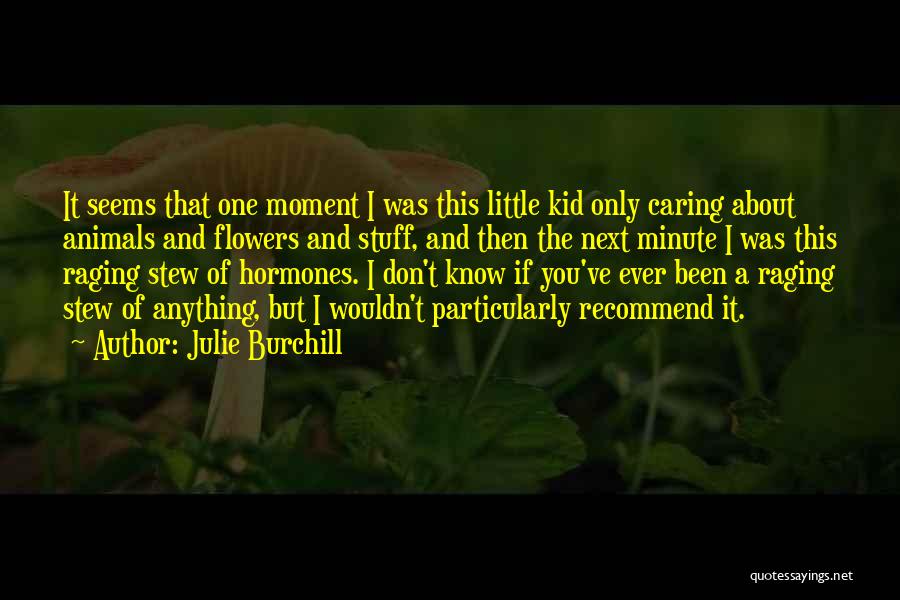 Julie Burchill Quotes: It Seems That One Moment I Was This Little Kid Only Caring About Animals And Flowers And Stuff, And Then