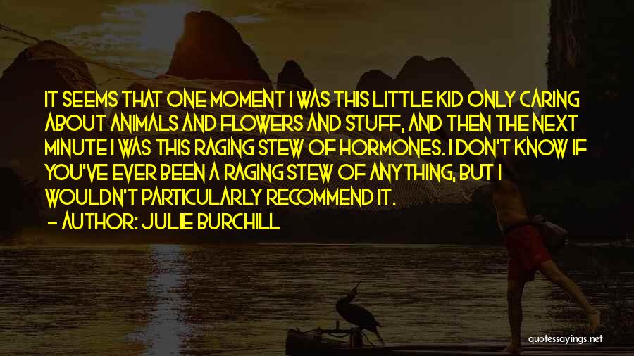 Julie Burchill Quotes: It Seems That One Moment I Was This Little Kid Only Caring About Animals And Flowers And Stuff, And Then