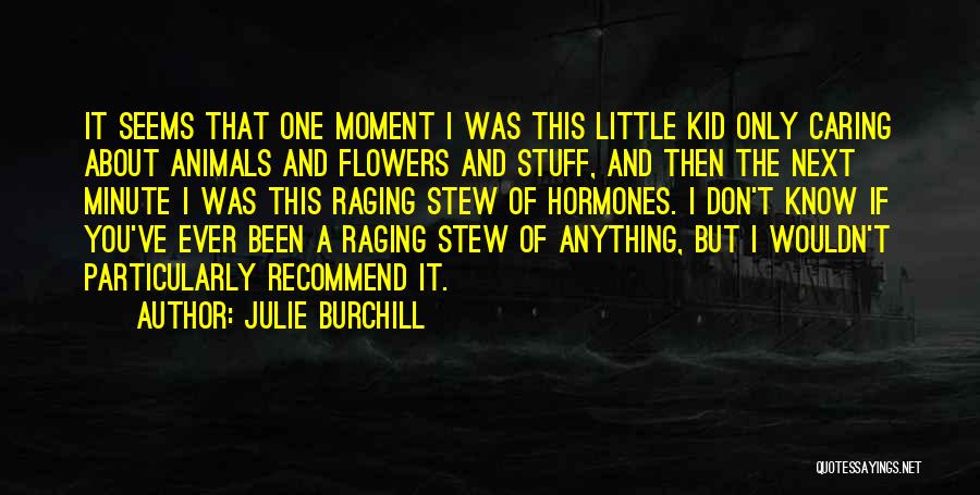 Julie Burchill Quotes: It Seems That One Moment I Was This Little Kid Only Caring About Animals And Flowers And Stuff, And Then