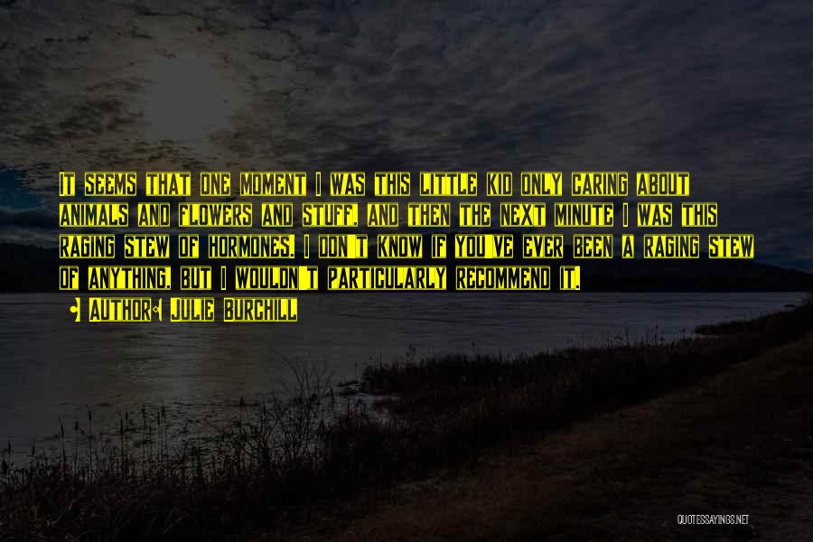 Julie Burchill Quotes: It Seems That One Moment I Was This Little Kid Only Caring About Animals And Flowers And Stuff, And Then