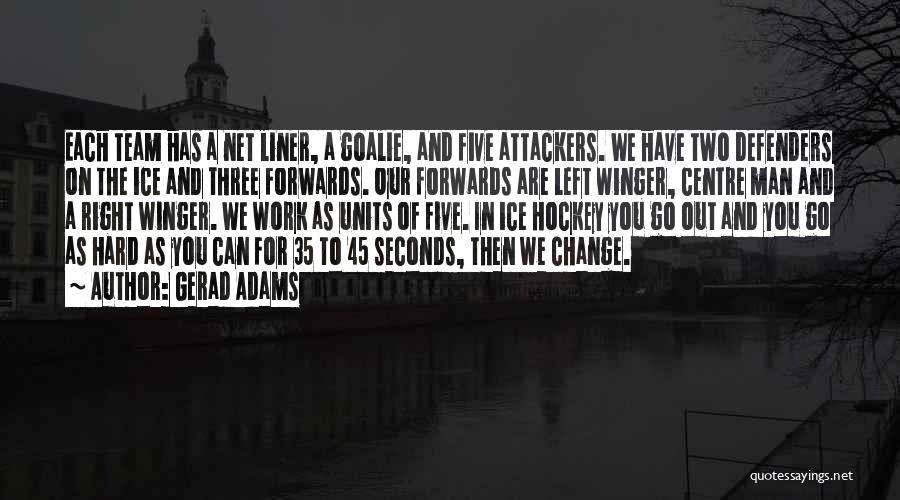 Gerad Adams Quotes: Each Team Has A Net Liner, A Goalie, And Five Attackers. We Have Two Defenders On The Ice And Three