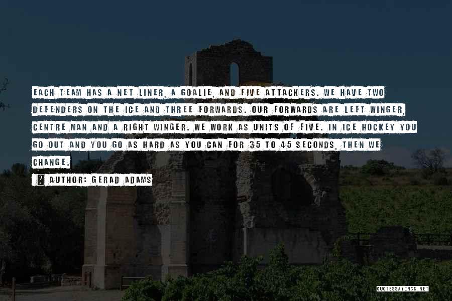 Gerad Adams Quotes: Each Team Has A Net Liner, A Goalie, And Five Attackers. We Have Two Defenders On The Ice And Three