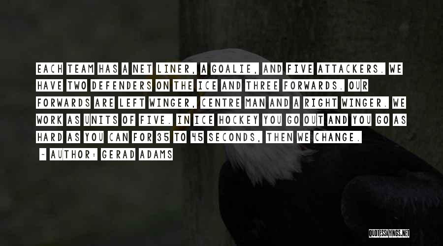 Gerad Adams Quotes: Each Team Has A Net Liner, A Goalie, And Five Attackers. We Have Two Defenders On The Ice And Three