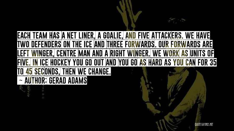 Gerad Adams Quotes: Each Team Has A Net Liner, A Goalie, And Five Attackers. We Have Two Defenders On The Ice And Three