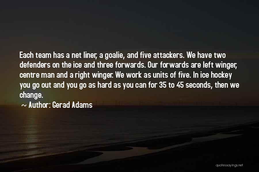 Gerad Adams Quotes: Each Team Has A Net Liner, A Goalie, And Five Attackers. We Have Two Defenders On The Ice And Three