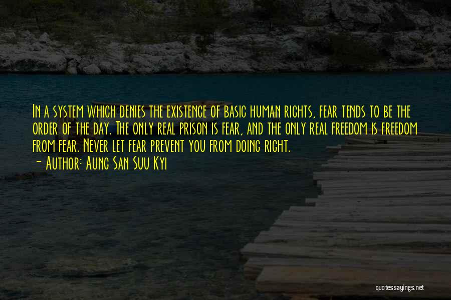 Aung San Suu Kyi Quotes: In A System Which Denies The Existence Of Basic Human Rights, Fear Tends To Be The Order Of The Day.