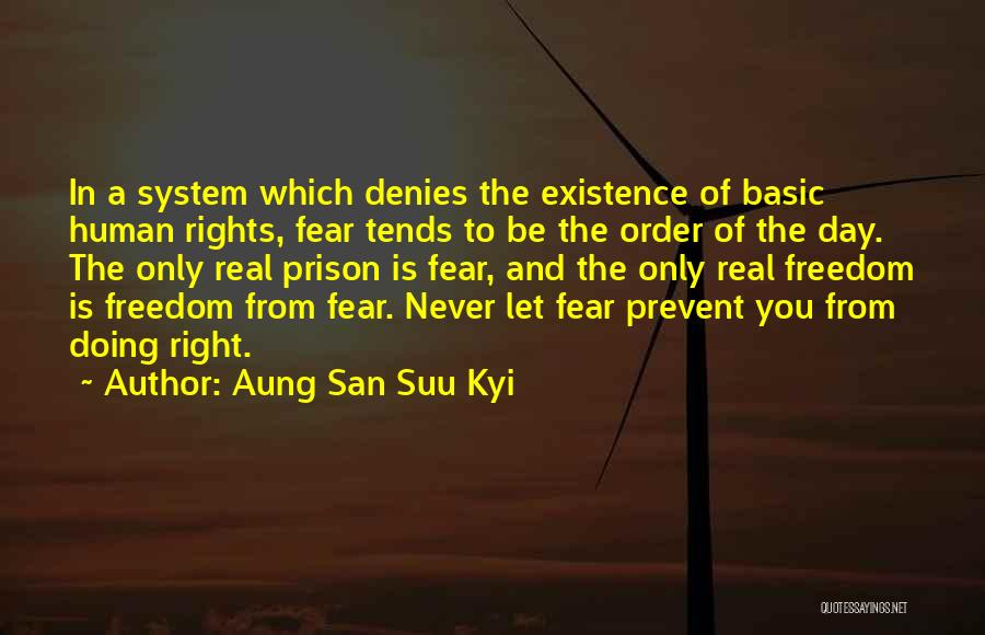 Aung San Suu Kyi Quotes: In A System Which Denies The Existence Of Basic Human Rights, Fear Tends To Be The Order Of The Day.