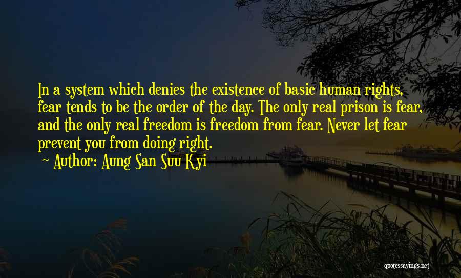 Aung San Suu Kyi Quotes: In A System Which Denies The Existence Of Basic Human Rights, Fear Tends To Be The Order Of The Day.