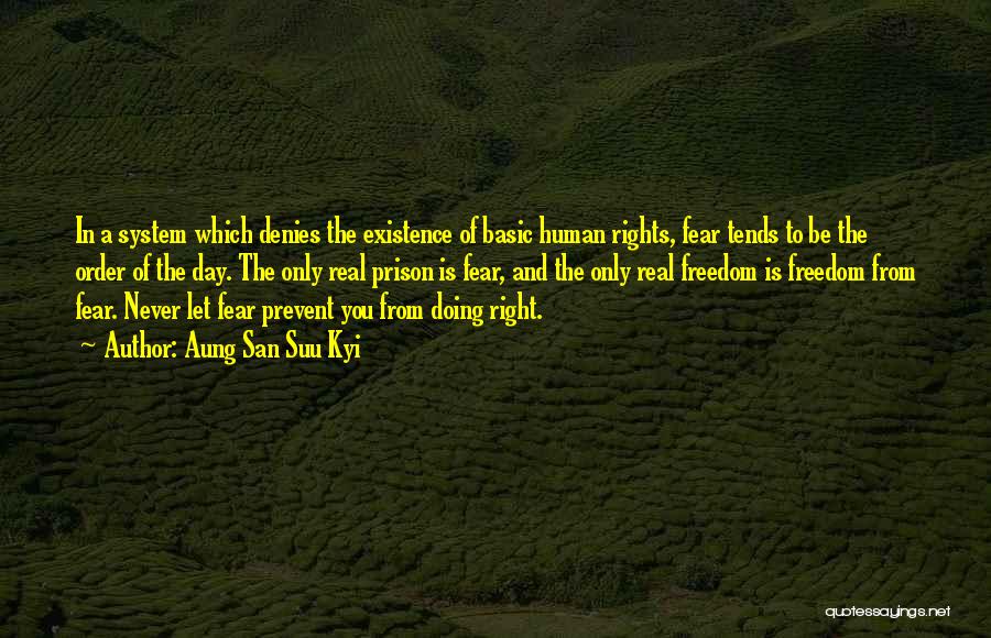 Aung San Suu Kyi Quotes: In A System Which Denies The Existence Of Basic Human Rights, Fear Tends To Be The Order Of The Day.