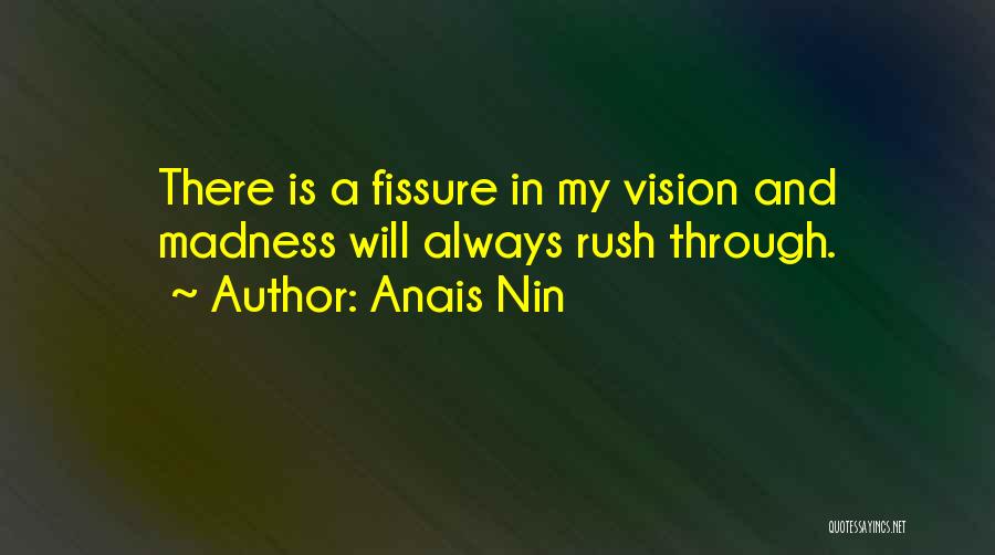 Anais Nin Quotes: There Is A Fissure In My Vision And Madness Will Always Rush Through.