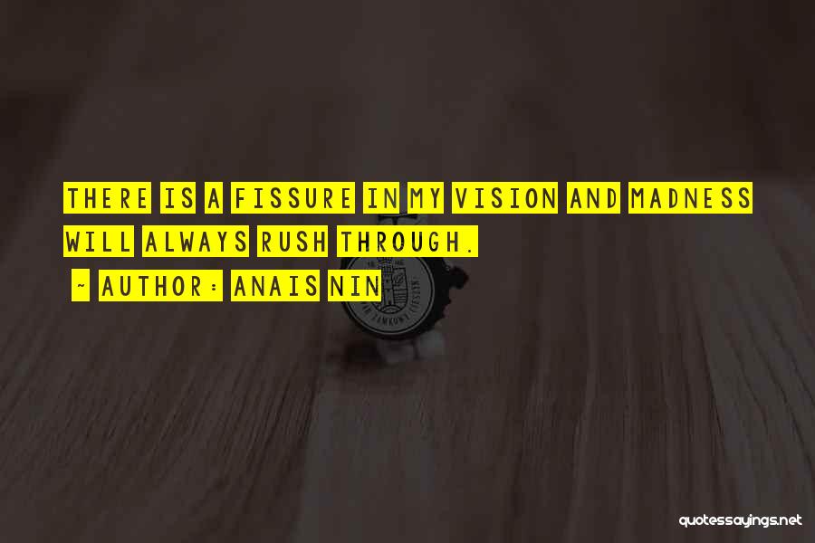 Anais Nin Quotes: There Is A Fissure In My Vision And Madness Will Always Rush Through.