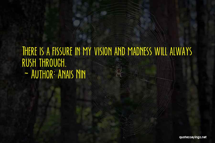 Anais Nin Quotes: There Is A Fissure In My Vision And Madness Will Always Rush Through.