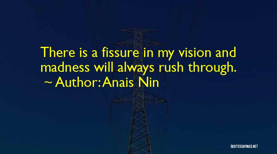 Anais Nin Quotes: There Is A Fissure In My Vision And Madness Will Always Rush Through.
