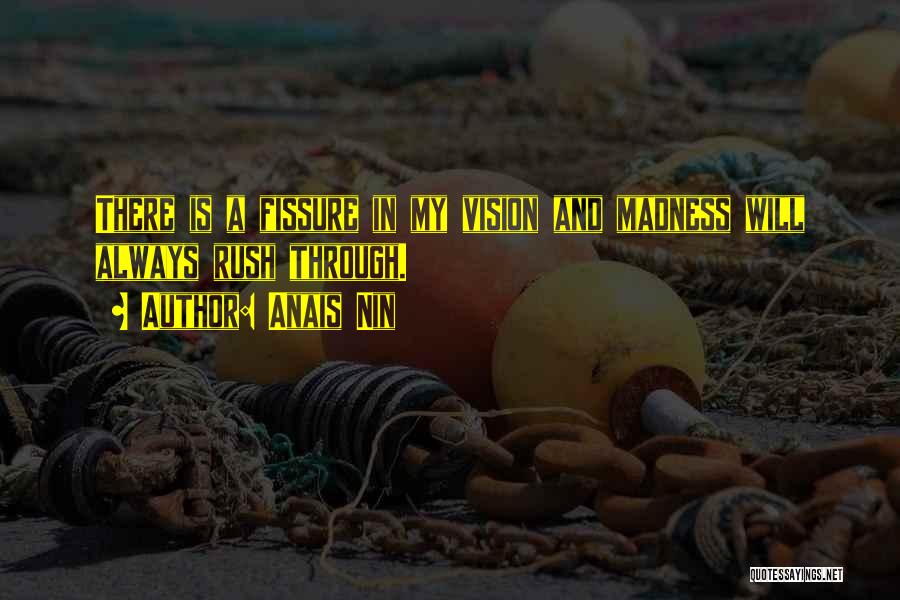 Anais Nin Quotes: There Is A Fissure In My Vision And Madness Will Always Rush Through.