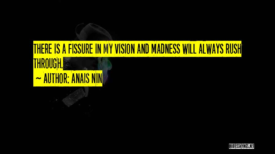 Anais Nin Quotes: There Is A Fissure In My Vision And Madness Will Always Rush Through.