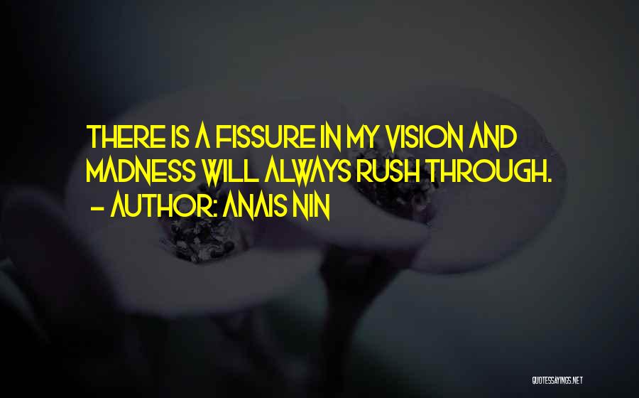 Anais Nin Quotes: There Is A Fissure In My Vision And Madness Will Always Rush Through.