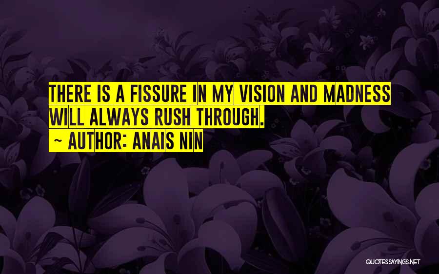 Anais Nin Quotes: There Is A Fissure In My Vision And Madness Will Always Rush Through.