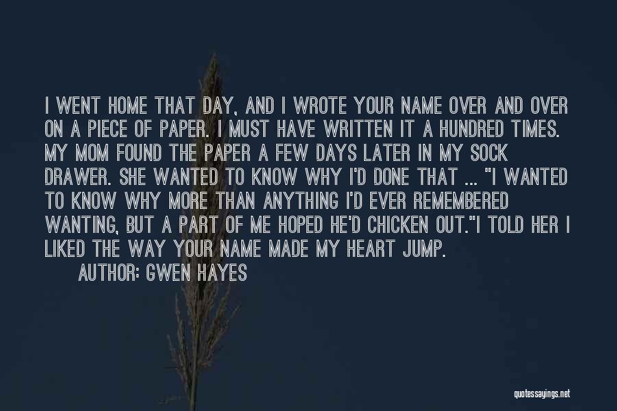 Gwen Hayes Quotes: I Went Home That Day, And I Wrote Your Name Over And Over On A Piece Of Paper. I Must