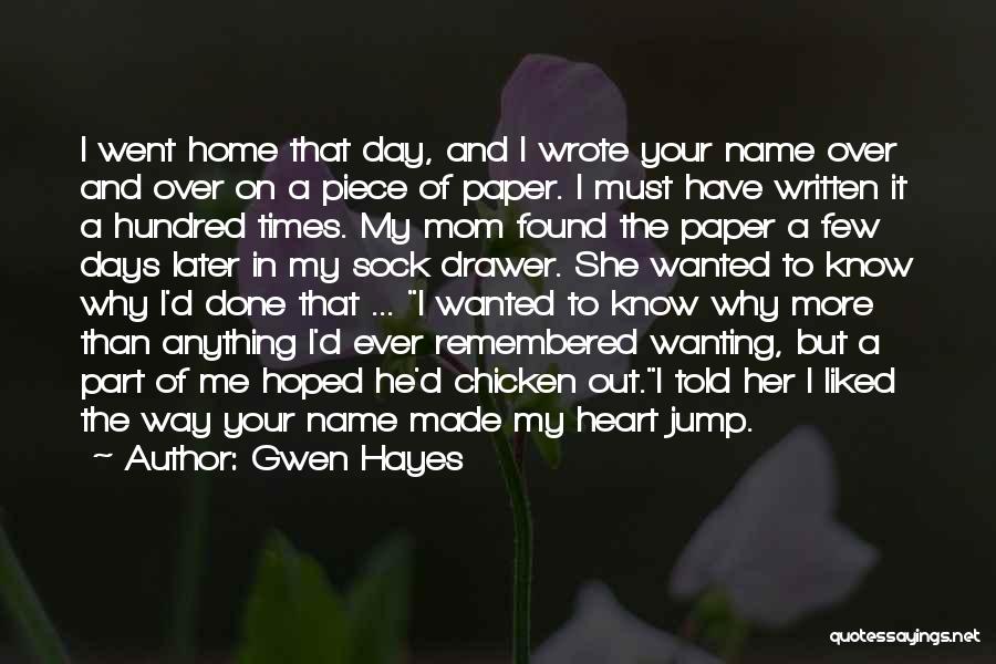 Gwen Hayes Quotes: I Went Home That Day, And I Wrote Your Name Over And Over On A Piece Of Paper. I Must