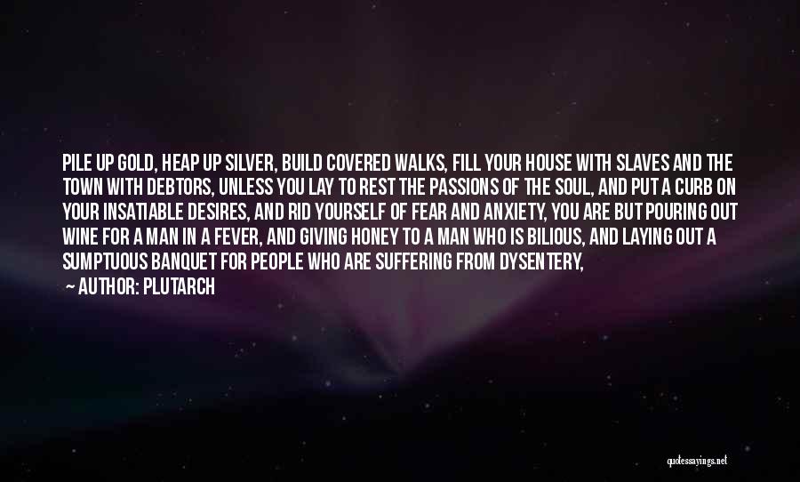 Plutarch Quotes: Pile Up Gold, Heap Up Silver, Build Covered Walks, Fill Your House With Slaves And The Town With Debtors, Unless