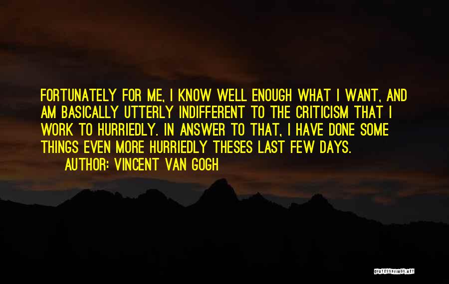 Vincent Van Gogh Quotes: Fortunately For Me, I Know Well Enough What I Want, And Am Basically Utterly Indifferent To The Criticism That I