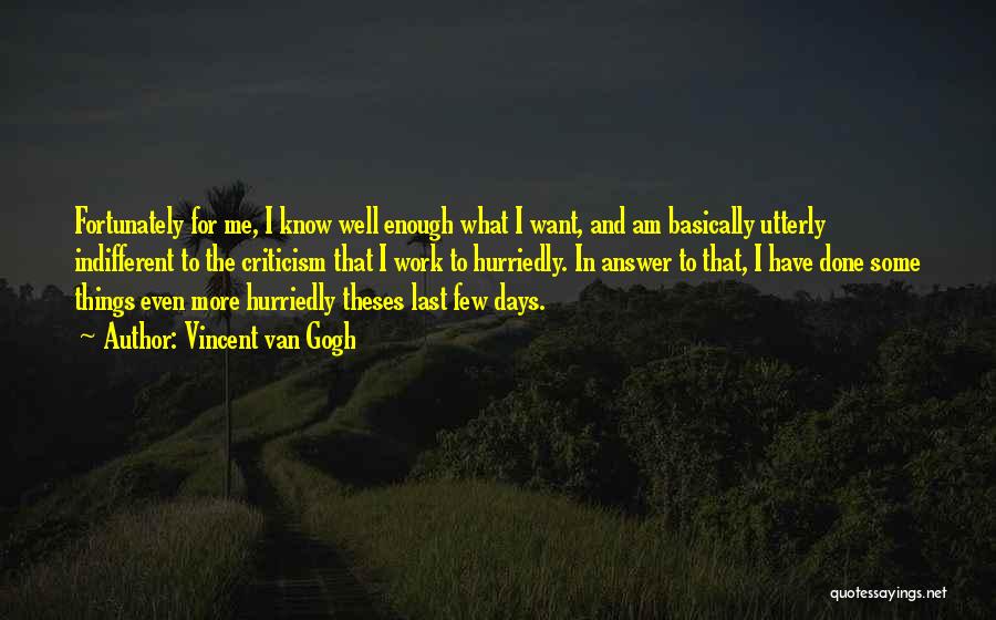 Vincent Van Gogh Quotes: Fortunately For Me, I Know Well Enough What I Want, And Am Basically Utterly Indifferent To The Criticism That I