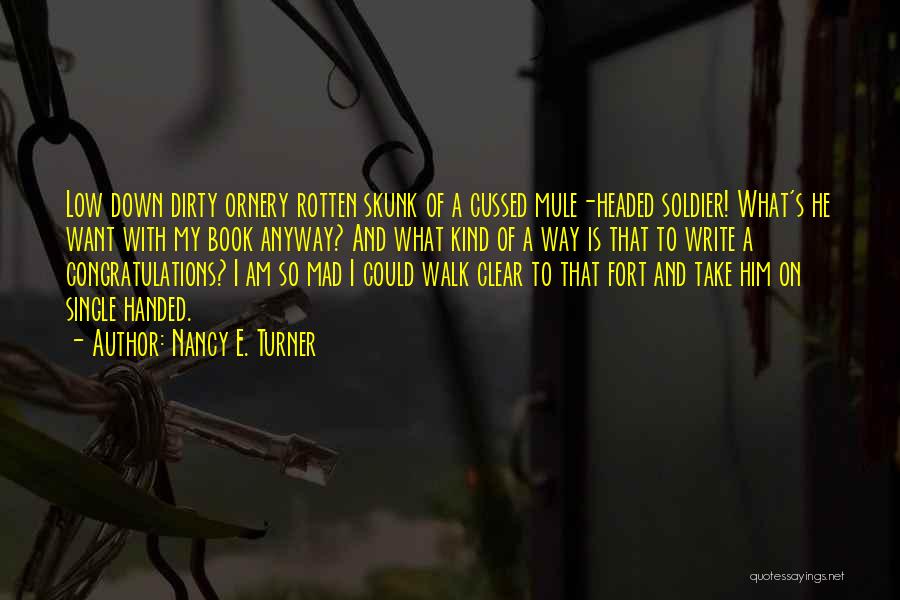 Nancy E. Turner Quotes: Low Down Dirty Ornery Rotten Skunk Of A Cussed Mule-headed Soldier! What's He Want With My Book Anyway? And What