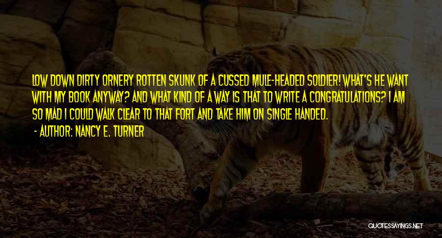 Nancy E. Turner Quotes: Low Down Dirty Ornery Rotten Skunk Of A Cussed Mule-headed Soldier! What's He Want With My Book Anyway? And What