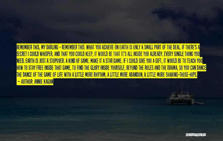 Annie Kagan Quotes: Remember This, My Darling - Remember This. What You Achieve On Earth Is Only A Small Part Of The Deal.