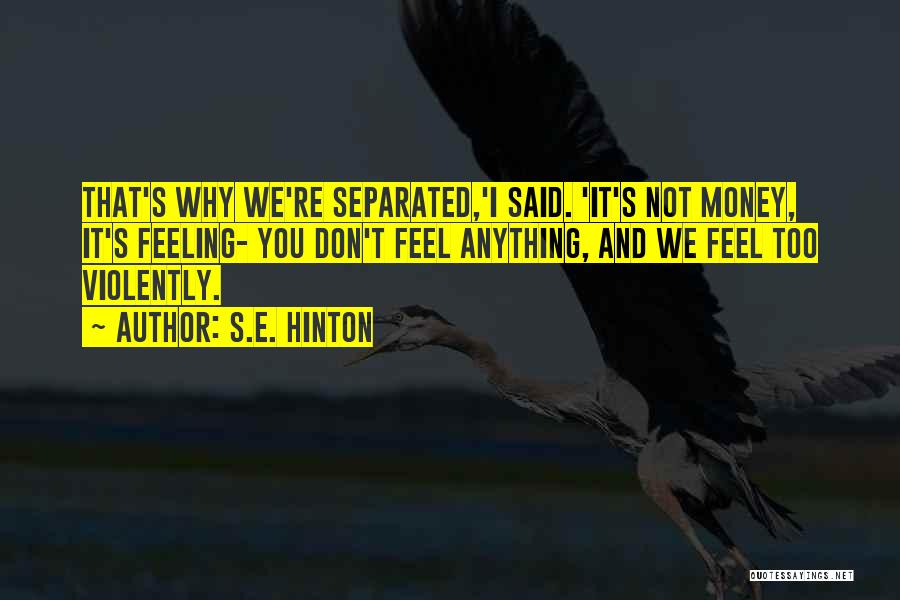 S.E. Hinton Quotes: That's Why We're Separated,'i Said. 'it's Not Money, It's Feeling- You Don't Feel Anything, And We Feel Too Violently.