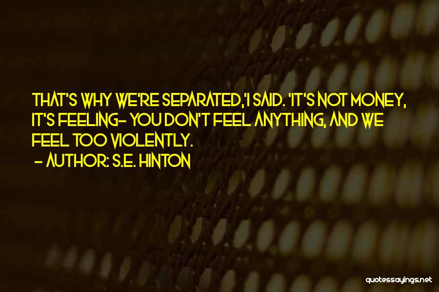 S.E. Hinton Quotes: That's Why We're Separated,'i Said. 'it's Not Money, It's Feeling- You Don't Feel Anything, And We Feel Too Violently.