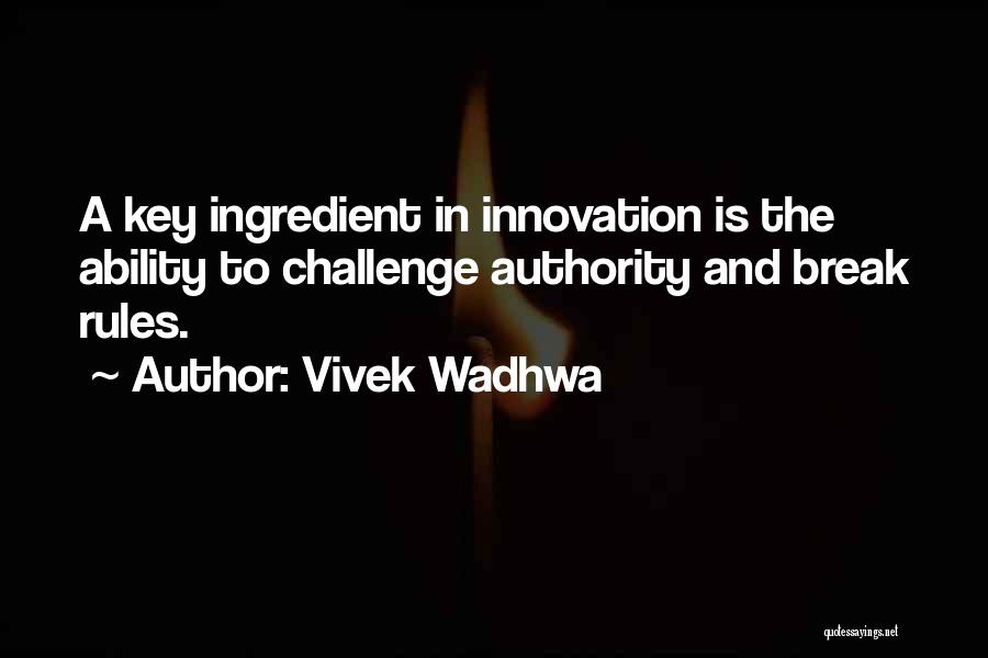 Vivek Wadhwa Quotes: A Key Ingredient In Innovation Is The Ability To Challenge Authority And Break Rules.