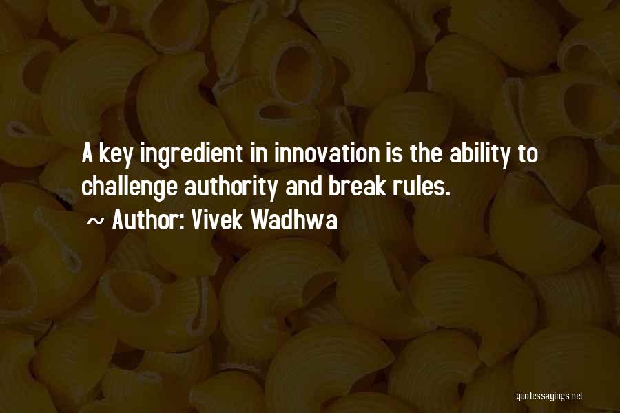 Vivek Wadhwa Quotes: A Key Ingredient In Innovation Is The Ability To Challenge Authority And Break Rules.