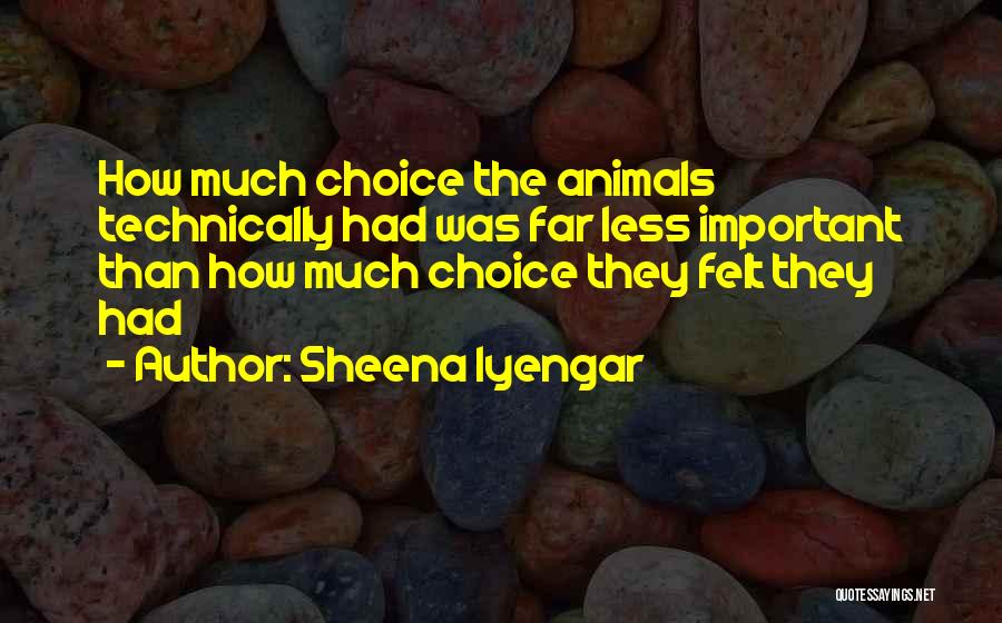Sheena Iyengar Quotes: How Much Choice The Animals Technically Had Was Far Less Important Than How Much Choice They Felt They Had