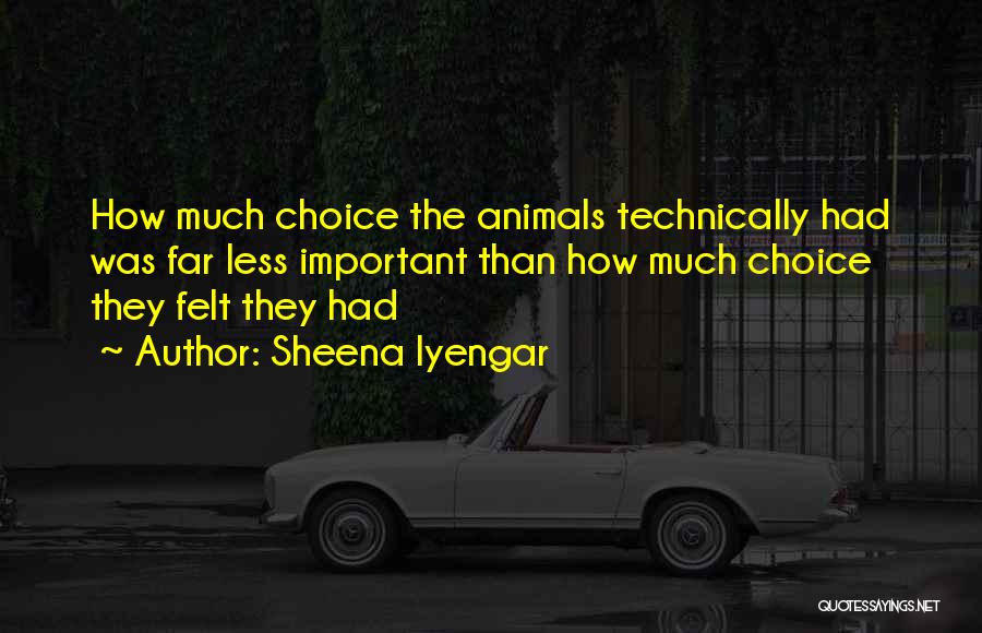 Sheena Iyengar Quotes: How Much Choice The Animals Technically Had Was Far Less Important Than How Much Choice They Felt They Had