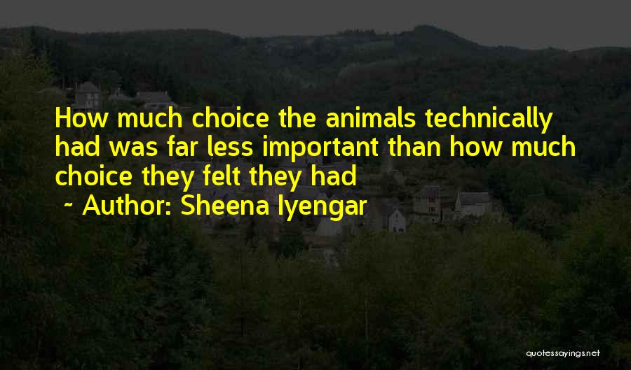 Sheena Iyengar Quotes: How Much Choice The Animals Technically Had Was Far Less Important Than How Much Choice They Felt They Had
