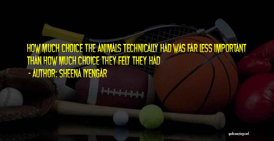 Sheena Iyengar Quotes: How Much Choice The Animals Technically Had Was Far Less Important Than How Much Choice They Felt They Had