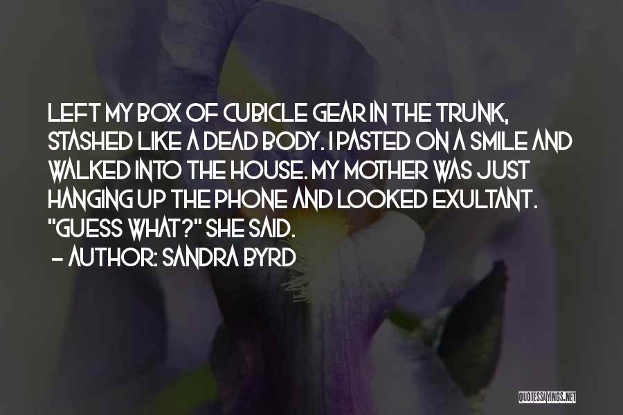 Sandra Byrd Quotes: Left My Box Of Cubicle Gear In The Trunk, Stashed Like A Dead Body. I Pasted On A Smile And