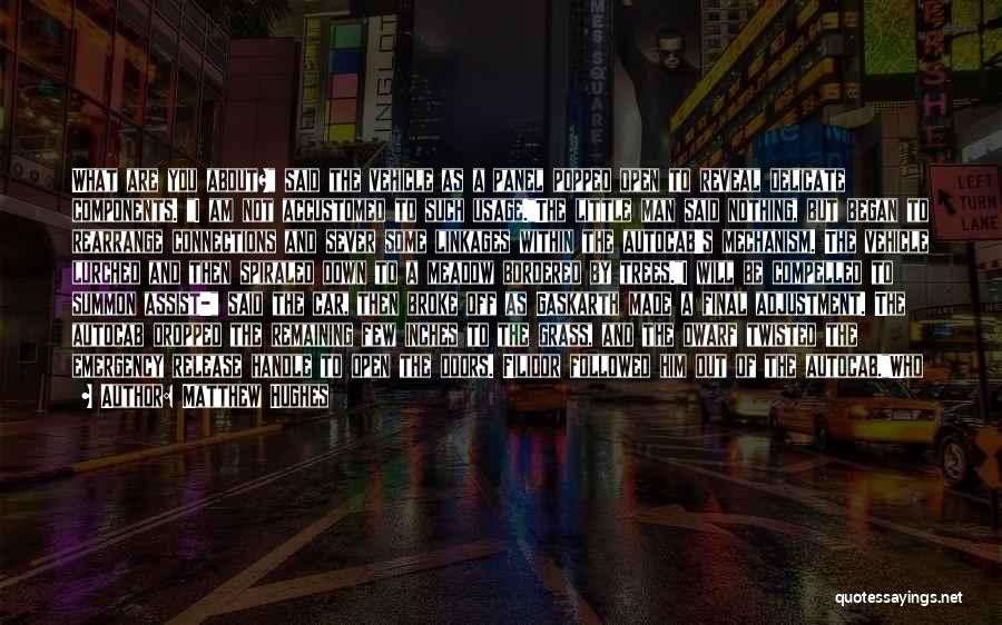 Matthew Hughes Quotes: What Are You About? Said The Vehicle As A Panel Popped Open To Reveal Delicate Components. I Am Not Accustomed