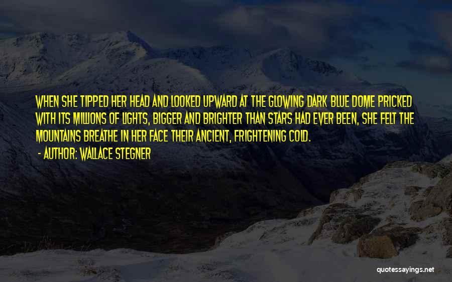 Wallace Stegner Quotes: When She Tipped Her Head And Looked Upward At The Glowing Dark Blue Dome Pricked With Its Millions Of Lights,