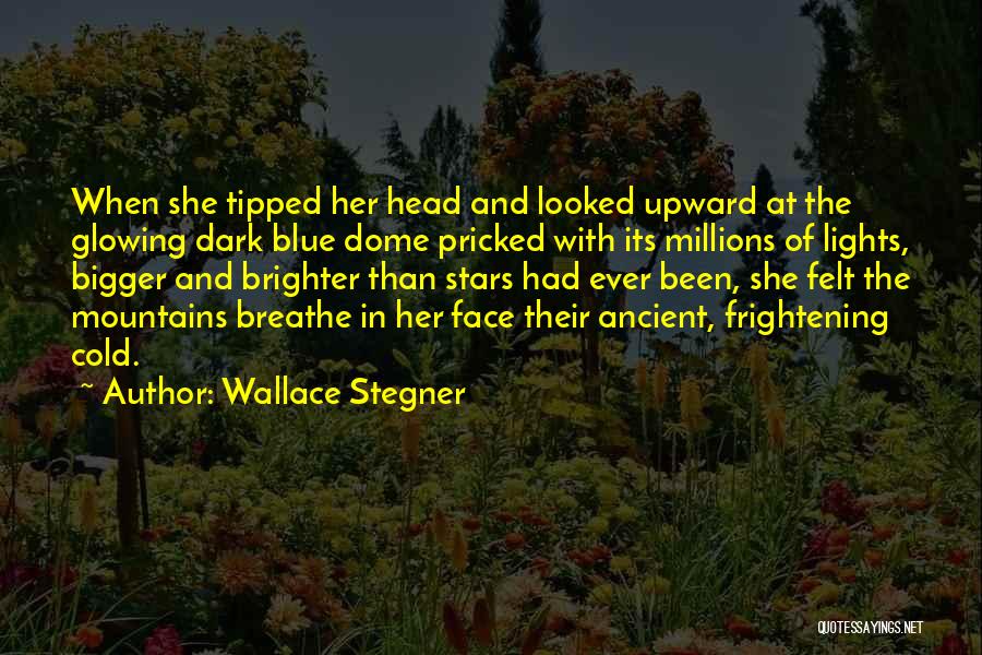 Wallace Stegner Quotes: When She Tipped Her Head And Looked Upward At The Glowing Dark Blue Dome Pricked With Its Millions Of Lights,