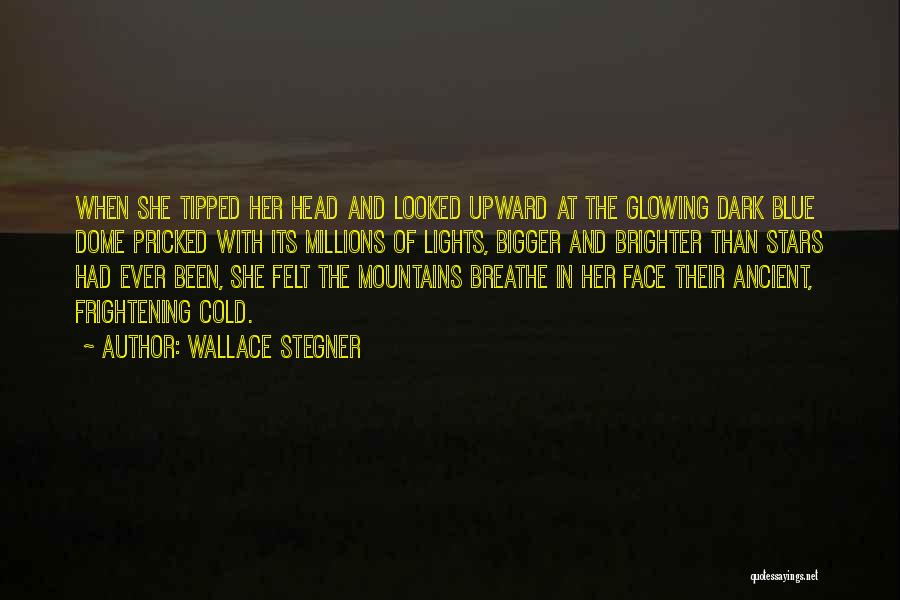 Wallace Stegner Quotes: When She Tipped Her Head And Looked Upward At The Glowing Dark Blue Dome Pricked With Its Millions Of Lights,