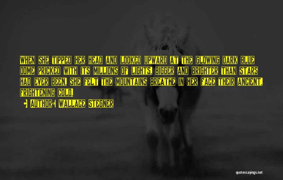 Wallace Stegner Quotes: When She Tipped Her Head And Looked Upward At The Glowing Dark Blue Dome Pricked With Its Millions Of Lights,