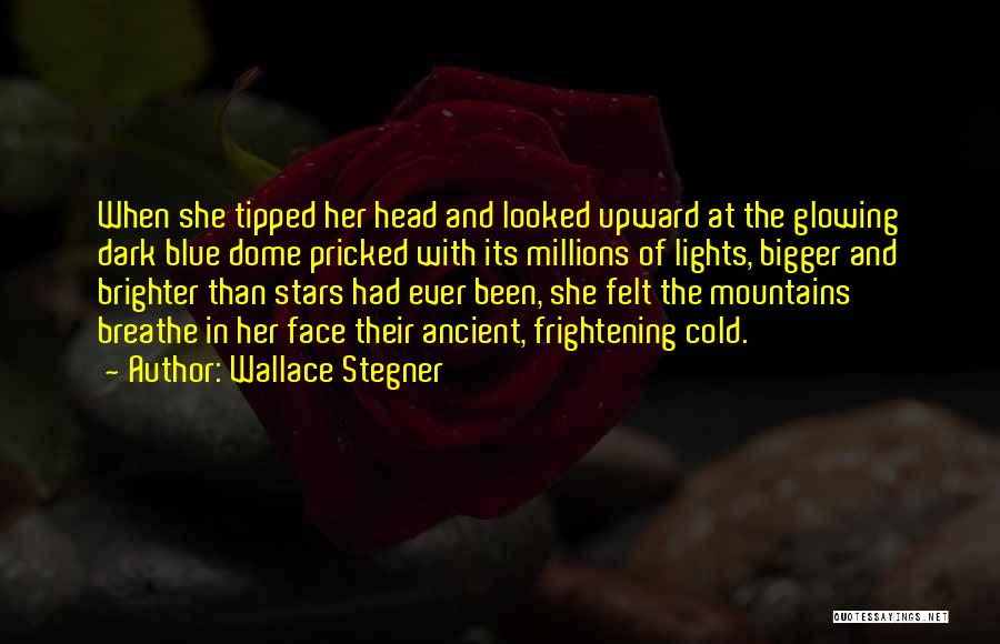 Wallace Stegner Quotes: When She Tipped Her Head And Looked Upward At The Glowing Dark Blue Dome Pricked With Its Millions Of Lights,